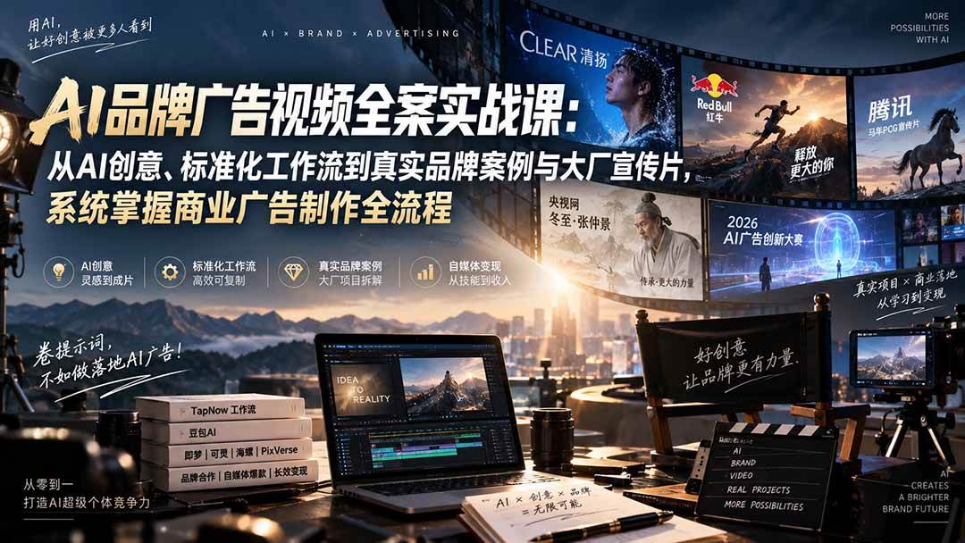 （20394期）AI品牌广告视频全案实战课：从AI创意、标准化工作流到真实品牌案例与大厂宣传片，系统掌握商业广告制作全流程-好耶资源