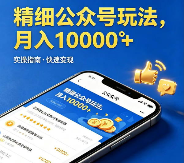 精细化公众号玩法，我们给你提供文章，你来负责发布，收益可观，月入1W+【揭秘】-好耶资源