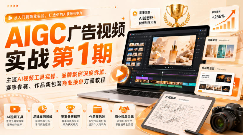 AIGC广告视频实战第1期，主流AI视频工具实操、品牌案例深度拆解、赛事参赛、作品集包装商业接单方面教程-好耶资源