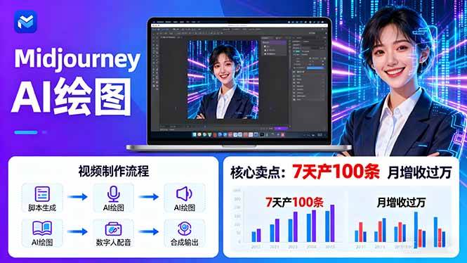 （16049期）AI绘图照片开口说话视频制作：Midjourney+数字人，7天产100条月增收过万-好耶资源