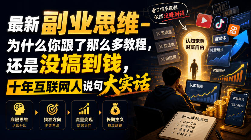 最新副业思维-为什么你跟了那么多教程,还是没搞到钱,十年互联网人说句大实话【揭秘】-好耶资源
