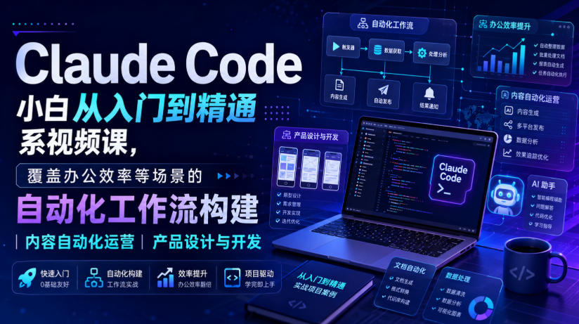 Claude Code小白从入门到精通系视频课,覆盖办公效率等场景的自动化工作流构建|内容自动化运营|产品设计与开发-好耶资源