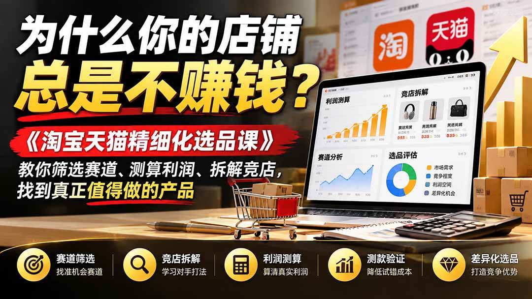 (21171期)为什么你的店铺总是不赚钱?《淘宝天猫精细化选品课》教你筛选赛道、测算利润、拆解竞店,找到真正值得做的产品-好耶资源