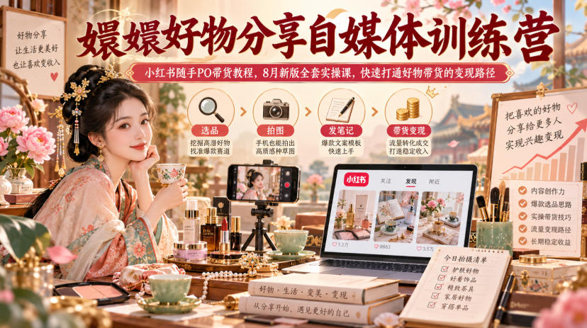 嬛嬛好物分享自媒体训练营|小红书随手PO带货教程,8月新版全套实操课,快速打通好物带货的变现路径 嬛嬛好物分享自媒体训练营|小红书随手PO带货教程,8月新版全套实操课,快速打通好物带货的变现路径
