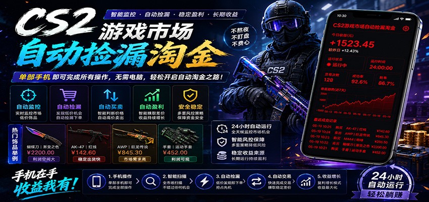 CSGO挂机捡漏项目通过利用游戏饰品交易机制，结合薄凉软件辅助捡漏，实现盈利-好耶资源