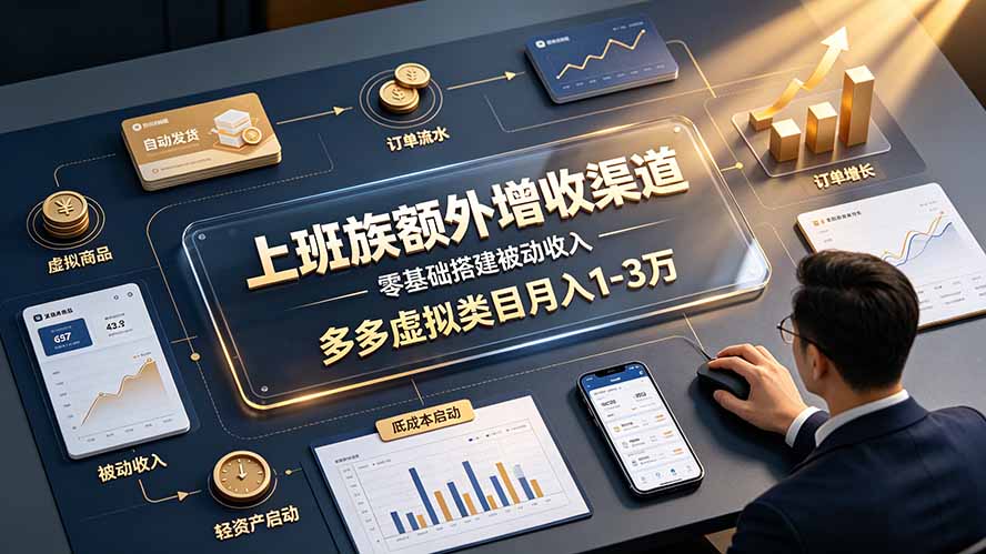 上班族额外增收渠道,零基础搭建被动收入,多多虚拟类目月入 1-3 万-好耶资源