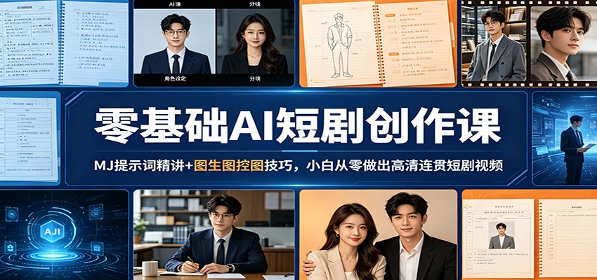 零基础AI短剧创作课：MJ提示词精讲+图生图控图技巧，小白从零做出高清连贯短剧视频-好耶资源