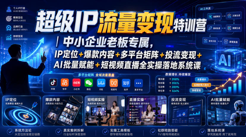 超级IP流量变现特训营｜中小企业老板专属，IP定位+爆款内容+多平台矩阵+投流变现+AI批量赋能+短视频直播全实操落地系统课-好耶资源