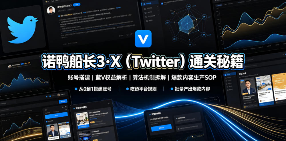 诺鸭船长3·X(Twitter)通关秘籍，涵盖账号搭建、蓝V权益解析、算法机制拆解及爆款内容生产SOP-好耶资源