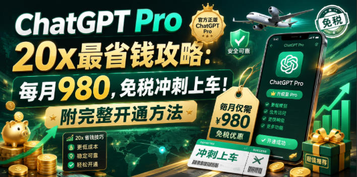 ChatGPT Pro 20x最省钱攻略：每月980，免税冲刺上车！附完整开通方法【文档】-好耶资源