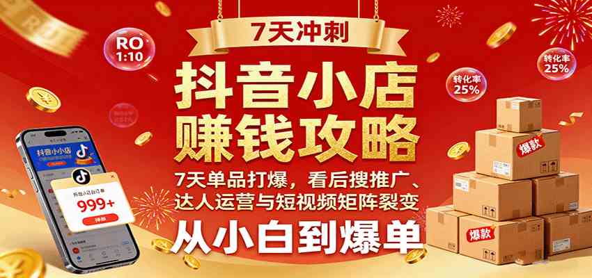 抖音小店赚钱攻略：7天单品打爆技巧，看后搜推广、达人运营与短视频矩阵裂变实战-好耶资源
