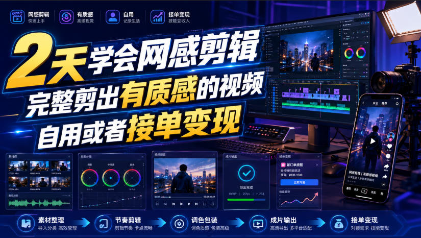 2天学会网感剪辑，完整剪出有质感的视频，自用或者接单变现-好耶资源