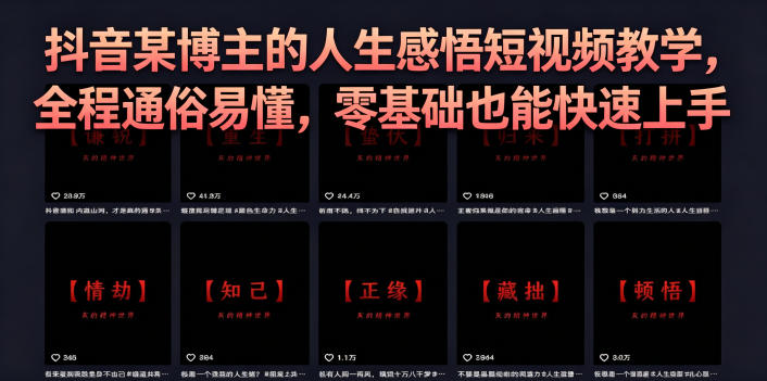 抖音某博主的灰太狼人生感悟短视频教学，全程通俗易懂，零基础也能快速上手-好耶资源