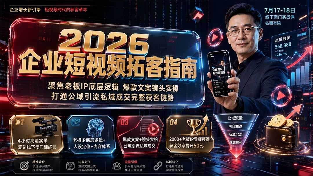 2026企业短视频拓客指南:聚焦老板IP底层逻辑,爆款文案镜头实操,打通公域引流私域成交完整获客链路-好耶资源