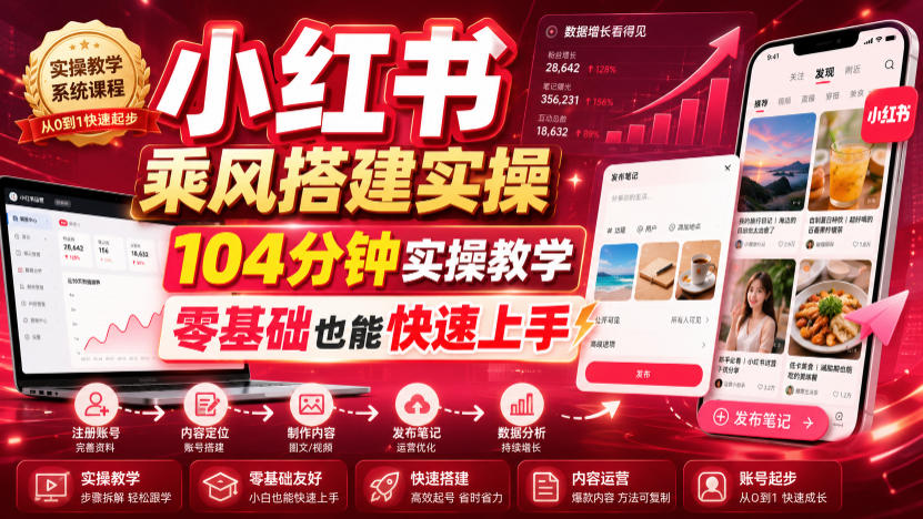 小红书乘风搭建实操,104分钟实操教学,零基础也能快速上手-好耶资源