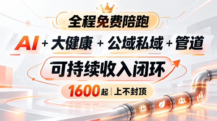 AI+大健康+公域私域+管道+可持续收入闭环，小白可轻松上手，人人可以打造管道收益-好耶资源
