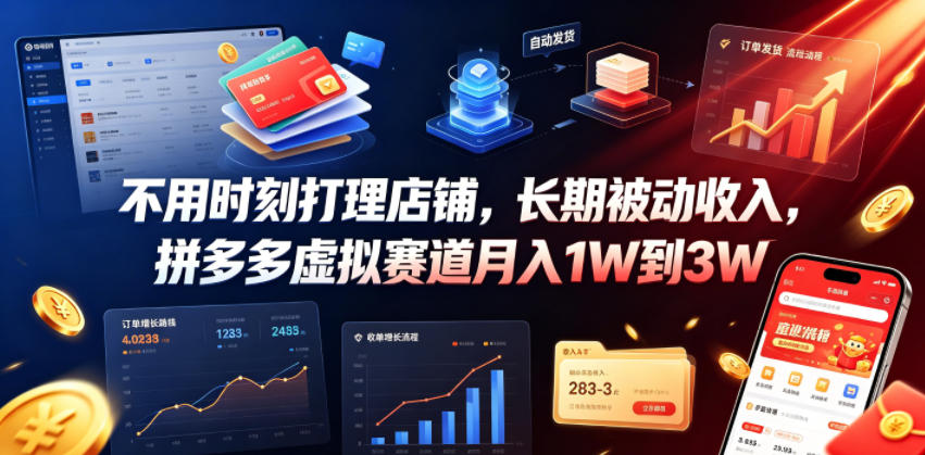 不用时刻打理店铺,长期被动收入,拼多多虚拟赛道月入1W到3W【揭秘】-好耶资源