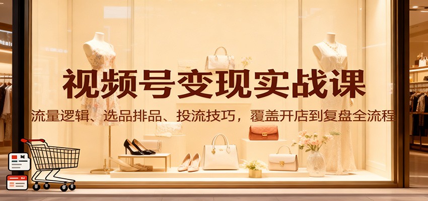 视频号变现实战课：流量逻辑、选品排品、投流技巧，覆盖开店到复盘全流程-好耶资源