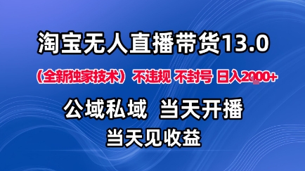 淘宝无人直播13.0，公域私域技术，不封号，不违规布局下半年旺季赛道，日入1K+(独家技术)【揭秘】-好耶资源