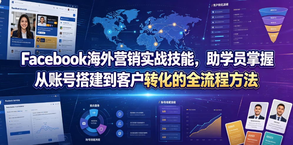 Facebook海外营销实战技能,助学员掌握从账号搭建到客户转化的全流程方法-好耶资源