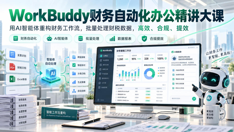 WorkBuddy财务自动化办公精讲大课,用AI智能体重构财务工作流,批量处理财税数据,高效、合规、提效-好耶资源