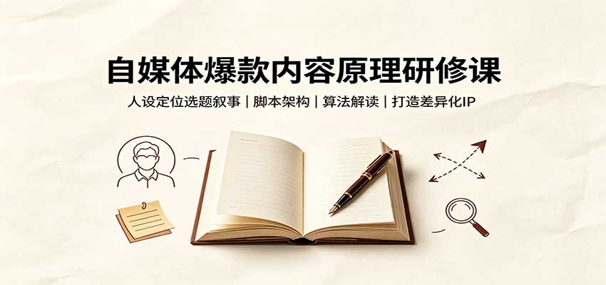 自媒体爆款内容原理研修课：人设定位选题叙事，脚本架构，算法解读打造差异化IP-好耶资源