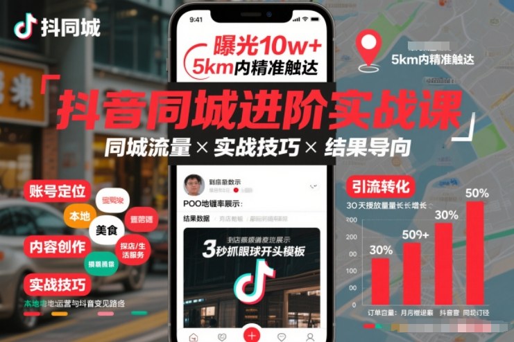 抖音同城进阶实战课，助你同城流量拿到结果-好耶资源