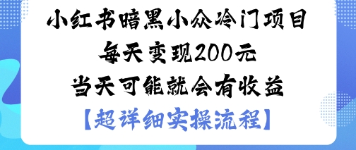 小红书暗黑小众冷门项目每天变现2张当天可能就会有收益-好耶资源