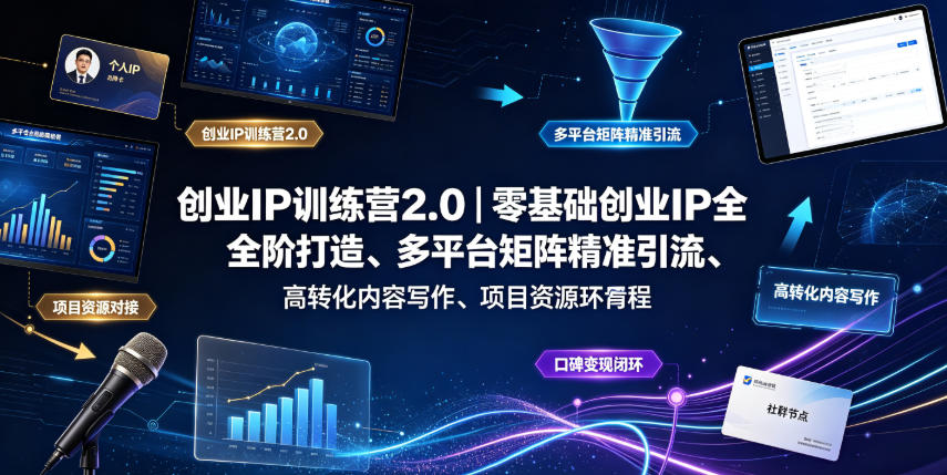 创业IP训练营2.0|零基础创业IP全阶打造、多平台矩阵精准引流、高转化内容写作、项目资源对接与口碑变现闭环课程-好耶资源