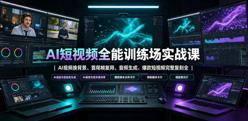 AI短视频全能训练场实战课｜AI视频换背景、首尾帧复用、音频生成、爆款短视频完整复刻全套实操教学-好耶资源