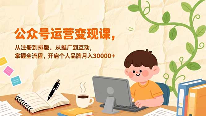 公众号运营变现课，从注册到排版、从推广到互动，掌握全流程，开启个人品牌月入30000+-好耶资源