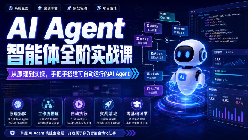 AI Agent智能体全阶实战课，从原理到实操，手把手搭建可自动运行的AI Agent-好耶资源