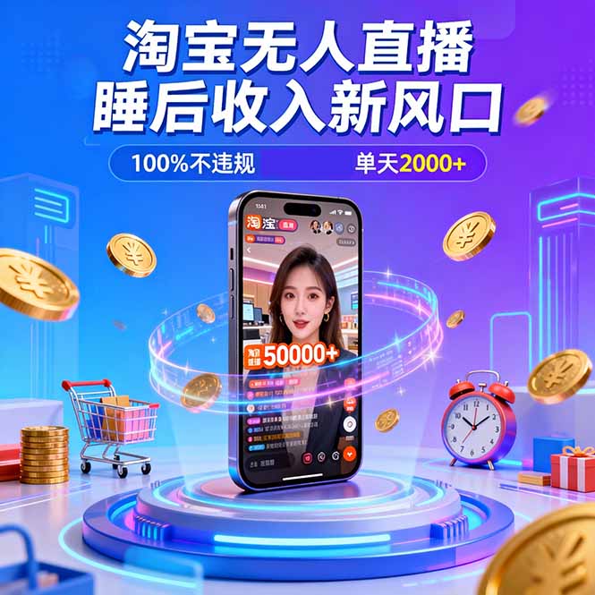 淘宝无人直播，不违规不封号，直播100小时卖了5万，年底旺季！-好耶资源