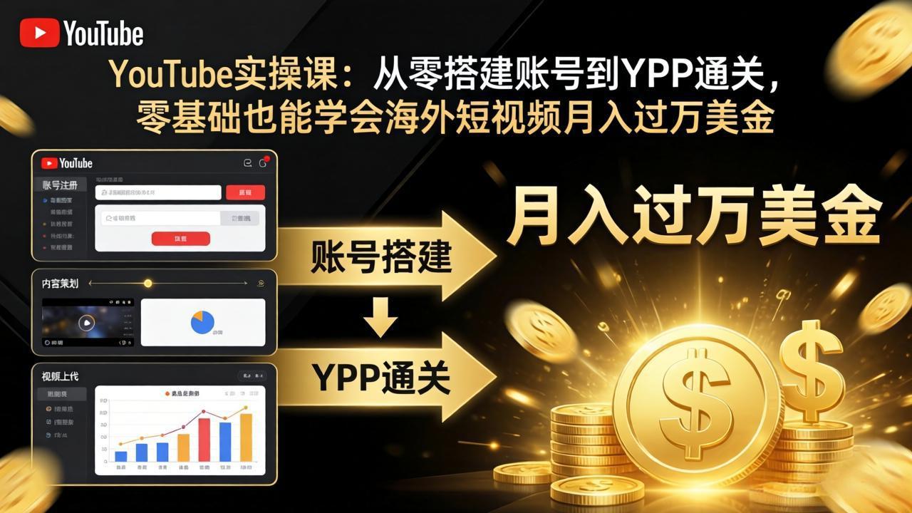 YouTube实操课：从零搭建账号到YPP通关，零基础也能学会海外短视频月入过万美金-好耶资源