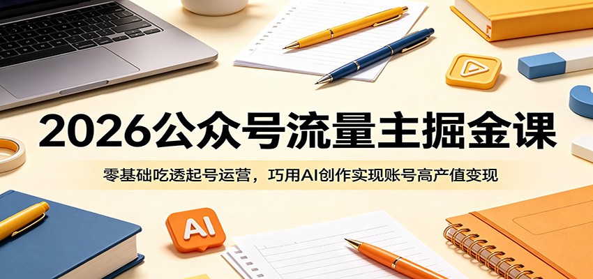 2026公众号流量主掘金课：零基础吃透起号运营，巧用AI创作实现账号高产值变现-好耶资源