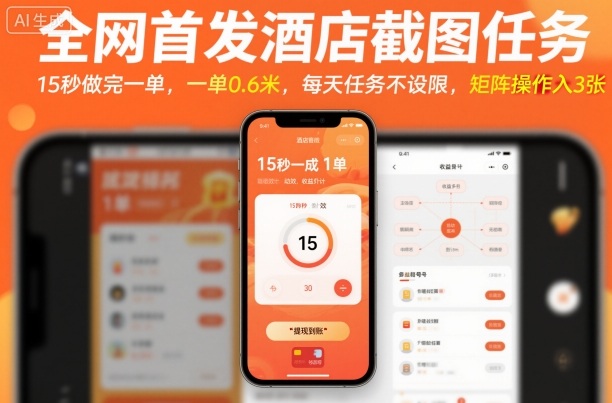 全网首发酒店截图任务，15秒做完一单，一单0.6米，每天任务不设限，矩阵操作日入3张【揭秘】-好耶资源