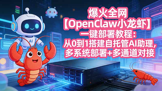 爆火全网【OpenClaw 小龙虾】一键部署教程：从0到1搭建自托管AI助理，多系统部署+多通道对接-好耶资源