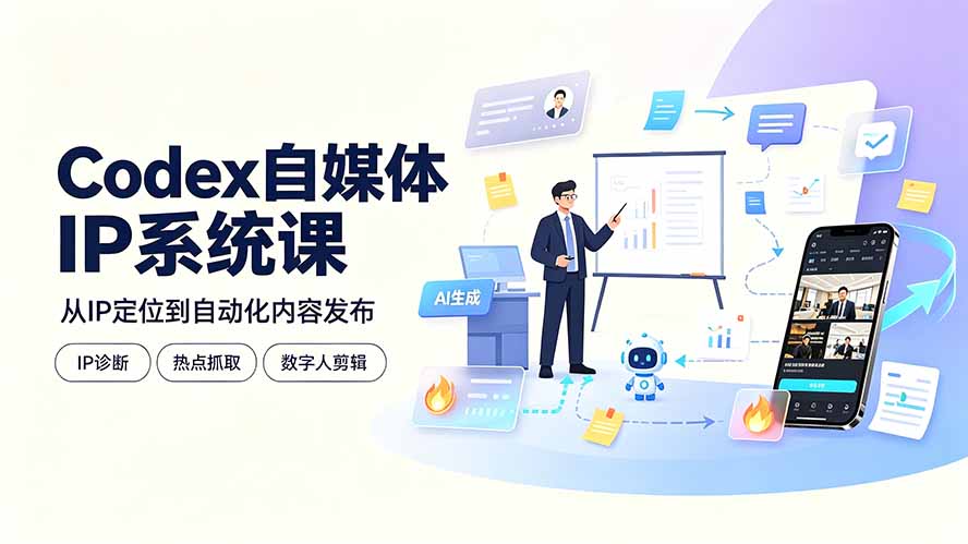 Codex自媒体IP系统课：IP诊断/热点抓取/IP蒸馏 Skill，爆款复刻数字人多平台自动发布教程-好耶资源