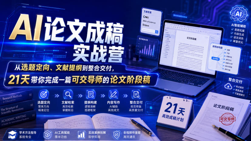 AI论文成稿实战营,从选题定向、文献提纲到整合交付,21天带你完成一篇可交导师的论文阶段稿-好耶资源