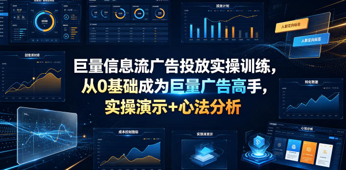 巨量信息流广告投放实操训练，从0基础成为巨量广告高手，实操演示+心法分析-好耶资源