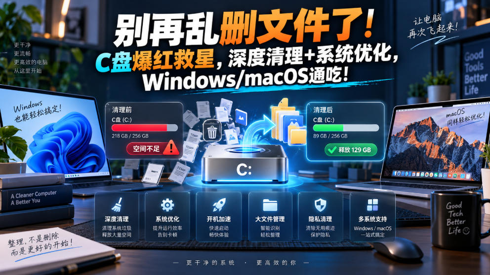 别再乱删文件了！C盘爆红救星，深度清理+系统优化，Windows/macOS通吃！-好耶资源
