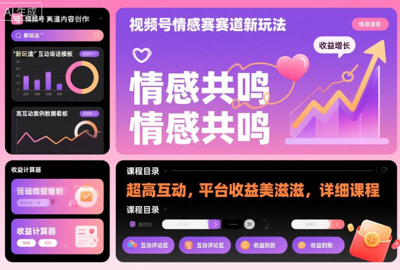 视频号情感赛道新玩法，超高互动，平台收益美滋滋，详细课程-好耶资源