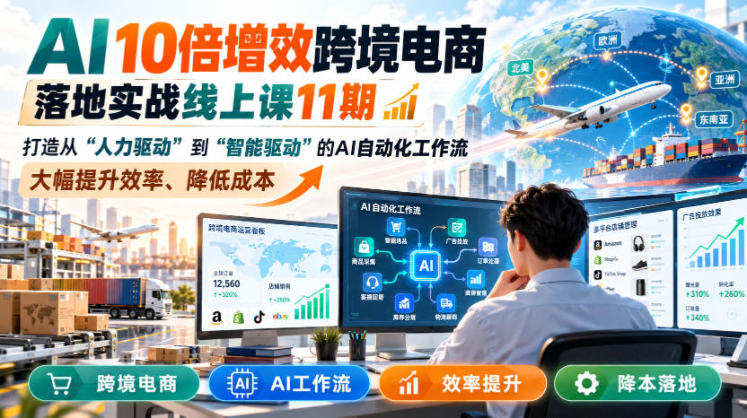 AI 10倍增效跨境电商落地实战线上课11期，打造从人力驱动到智能驱动的AI自动化工作流，大幅提升效率、降低成本-好耶资源