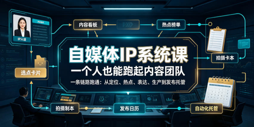 自媒体IP系统课,一个人也能跑起内容团队,一条链路跑通,从定位、热点、表达、生产到发布托管-好耶资源