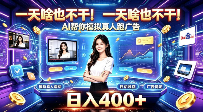 一天啥也不干！AI帮你模拟真人跑广告，稳定日入400+，实现真正被动变现【揭秘】-好耶资源