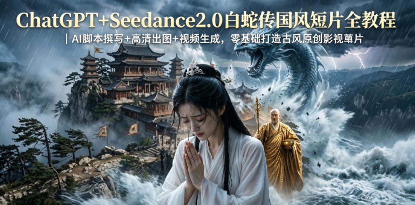ChatGPT+Seedance2.0白蛇传国风短片全教程｜AI脚本撰写+高清出图+视频生成，零基础打造古风原创影视短片-好耶资源