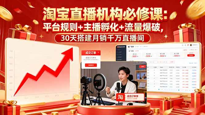 （16087期）淘宝直播机构必修课：平台规则/主播孵化/流量爆破,30天搭建月销千万直播间-好耶资源