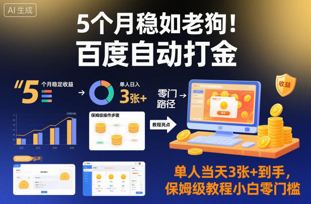 5个月稳如老狗！百度自动打金，单人当天3张+到手，保姆级教程小白零门槛【揭秘】-好耶资源