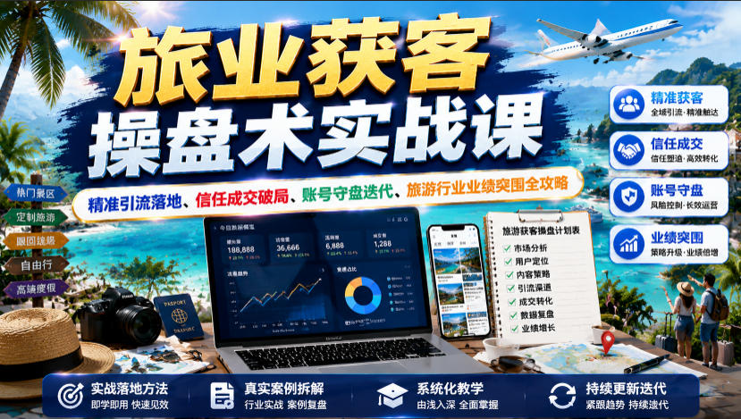 旅业获客操盘术实战课｜精准引流落地、信任成交破局、账号守盘迭代、旅游行业业绩突围全攻略-好耶资源