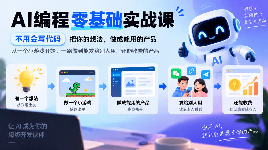 AI编程零基础实战课，不用会写代码，把你的想法，做成能用的产品，从一个小游戏开始，一路做到能发给别人用、还能收费的产品-好耶资源